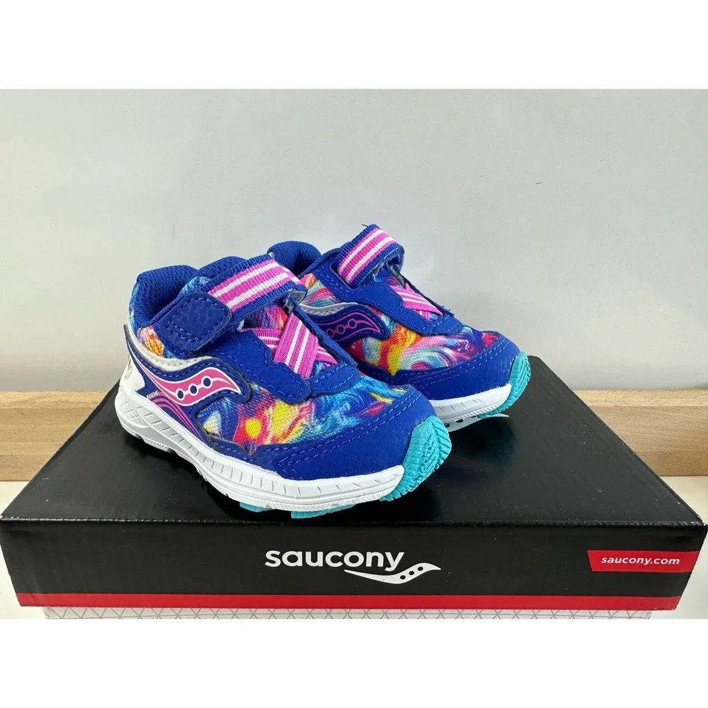 Saucony Ride 10 Jr Blue/Rainbow Swirl Running Shoes / Toddler Little Kids 4